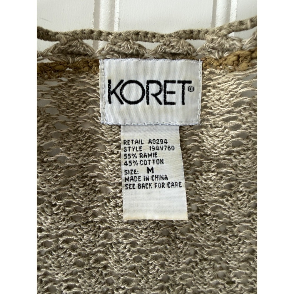 Vintage Koret Cardigan Sweater Women's Medium Earth Tone Open Knit Crochet Style - Picture 4 of 8